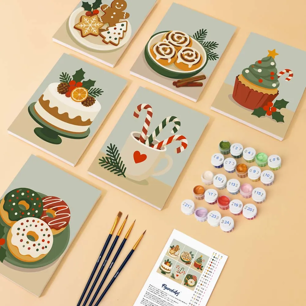 Figured'Art Kerstlekkernijen mini schilderen op nummer 15x20cm 6 stuks