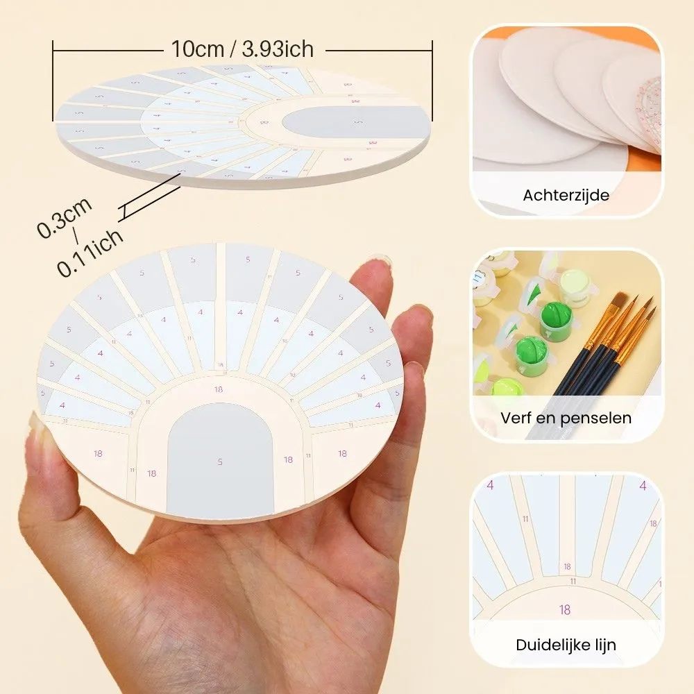 Figured'Art Art-decoharmonie schilderen op nummer onderzetters 10cm 6 stuks