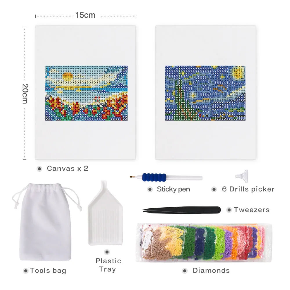 Figured'Art Mini Sterrennacht en Zon diamond painting 15x20cm 2 stuks