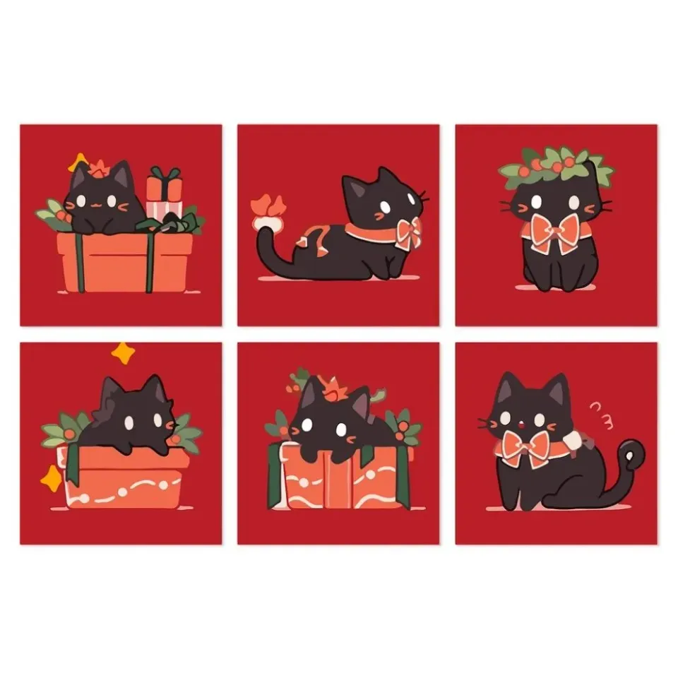 Figured'Art Vrolijke kleine katten mini schilderen op nummer 6 stuks