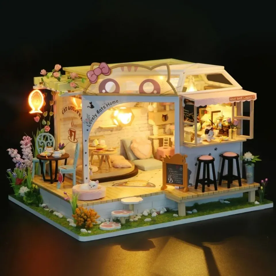 Figured'Art Tuin van het Katten Café miniatuurhuisje 305-delig met led