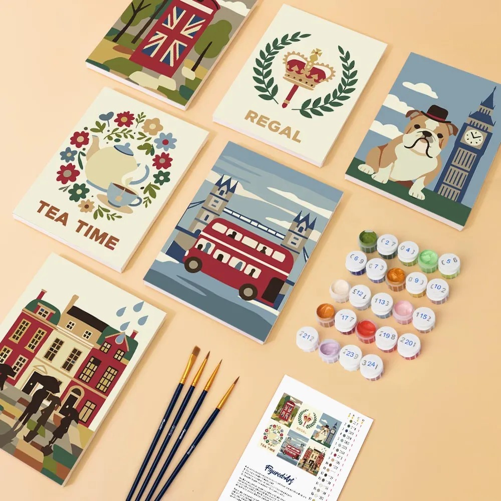 Figured'Art Britse Charme mini schilderen op nummer 15x20 cm 6 stuks