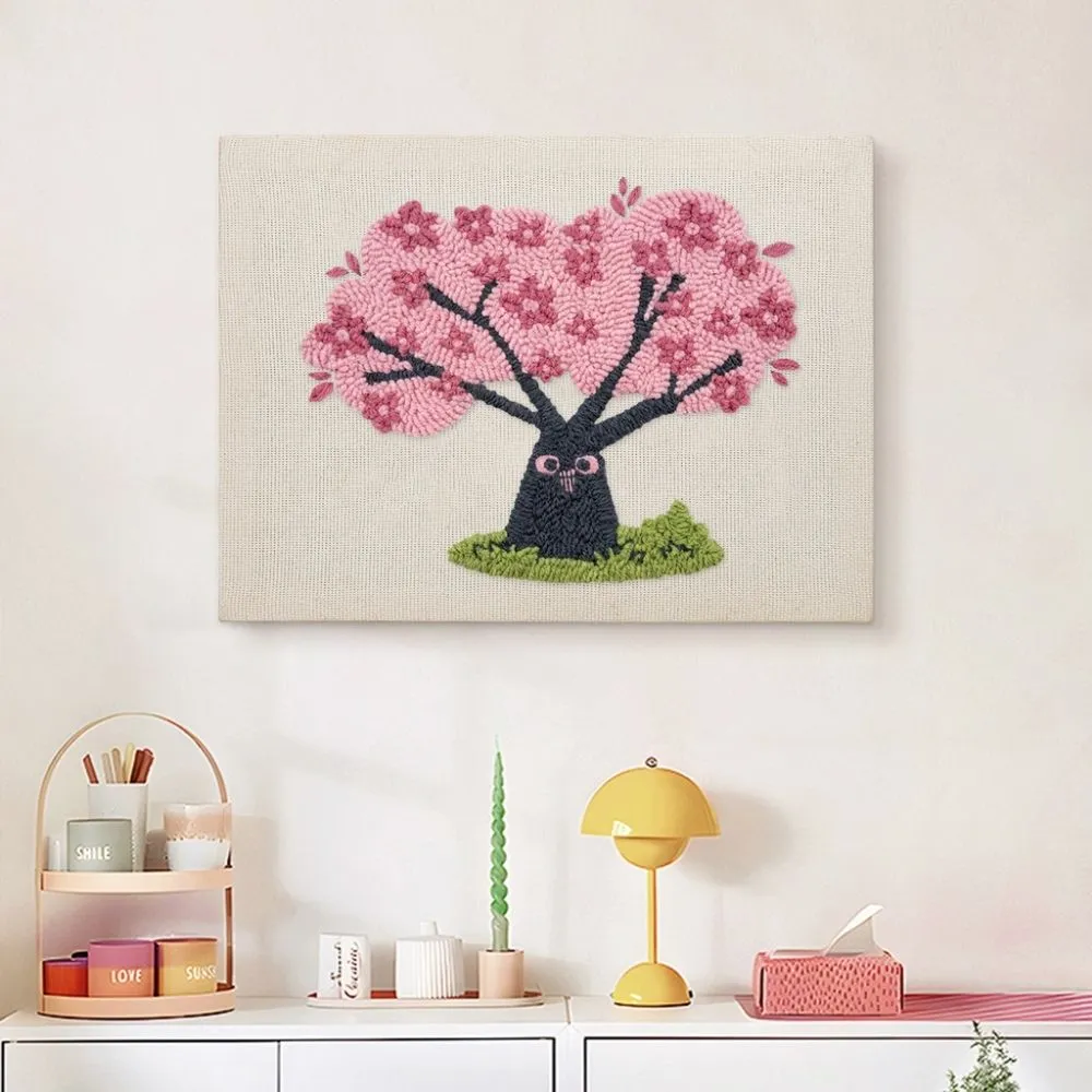 Figured'Art Kersenboom met Uilen punch needle pakket 20x30 met frame