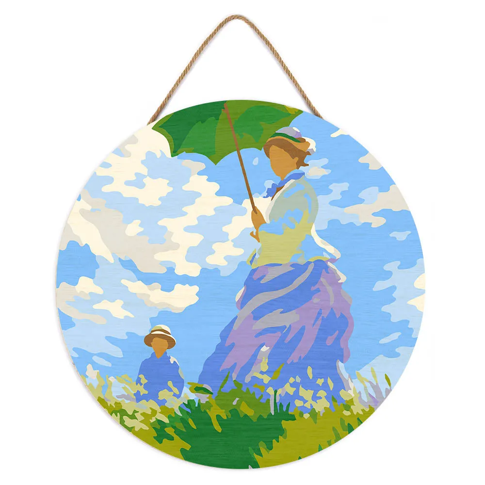 Figured'Art De Wandeling Monet schilderen op nummer hout 30cm rond