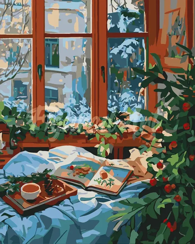 Figured'Art Knusse Winter in Bed schilderen op nummer 40x50 cm