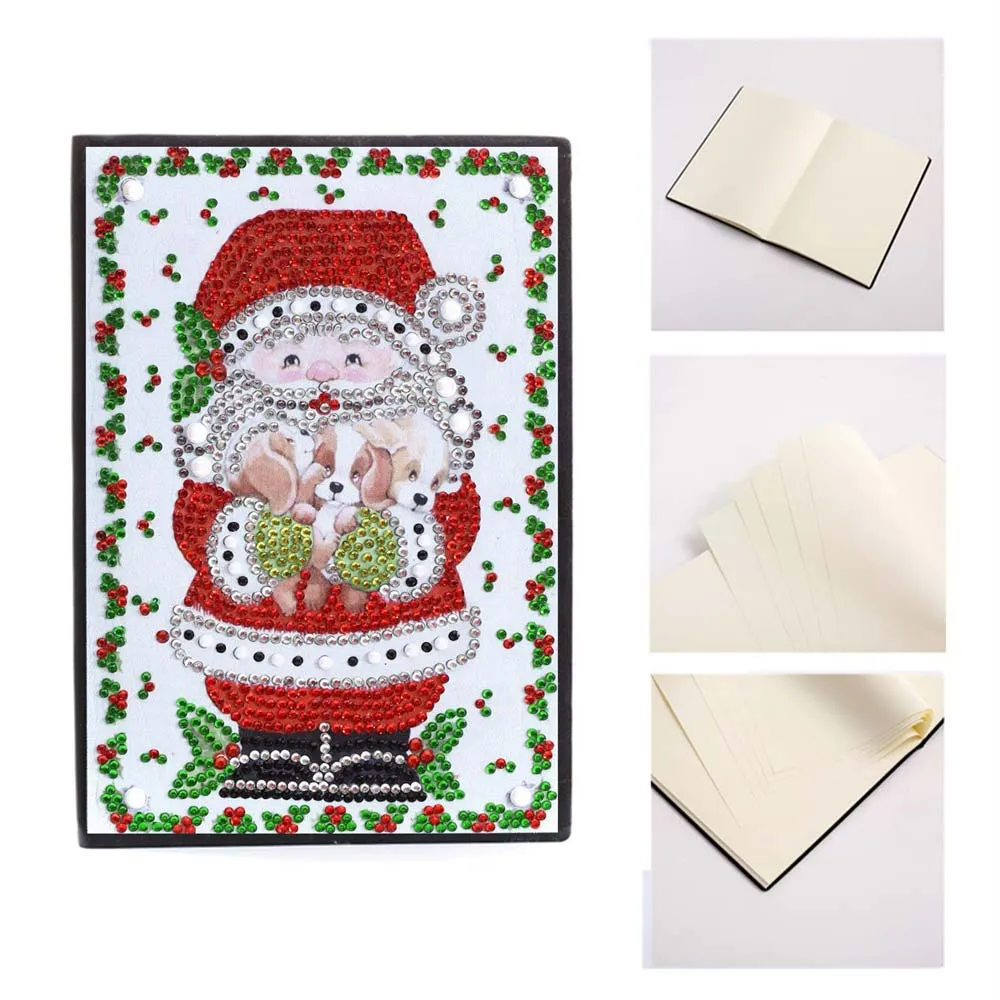 Figured'Art Kerstman met Puppies diamond painting boek A5 50 pagina's