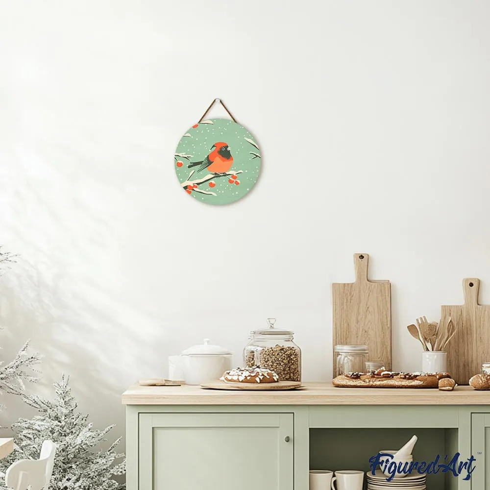 Figured'Art Winter roodborstje schilderen op nummer houten schijf 30 cm
