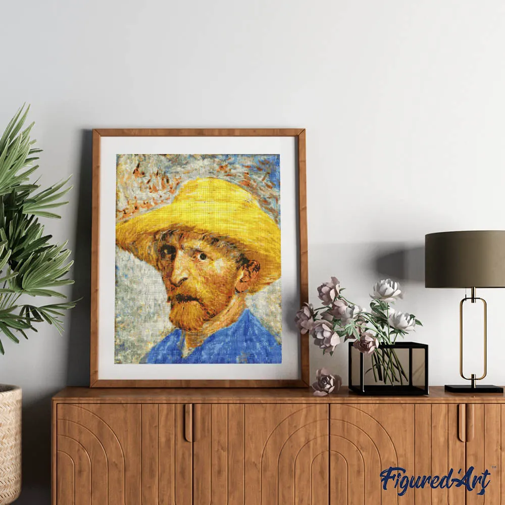 Figured'Art Zelfportret met strohoed Van Gogh diamond painting 40x50