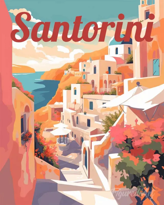 Figured'Art Santorini kliffen schilderen op nummer 40x50 cm