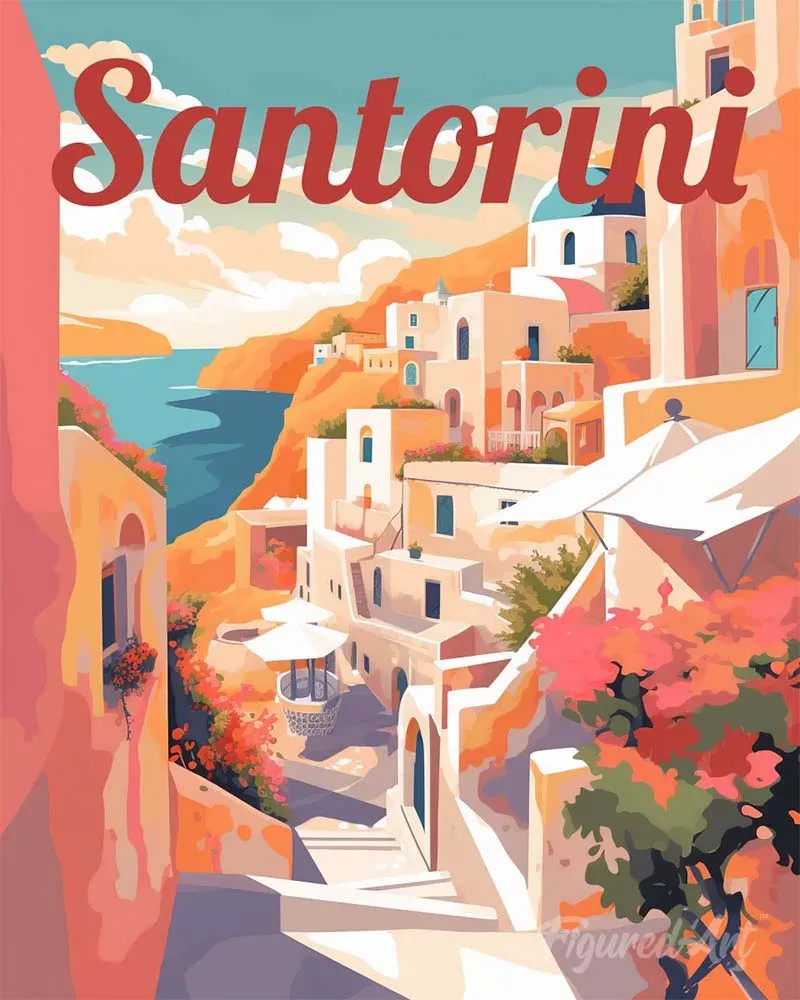 Figured'Art Santorini kliffen schilderen op nummer 40x50 cm