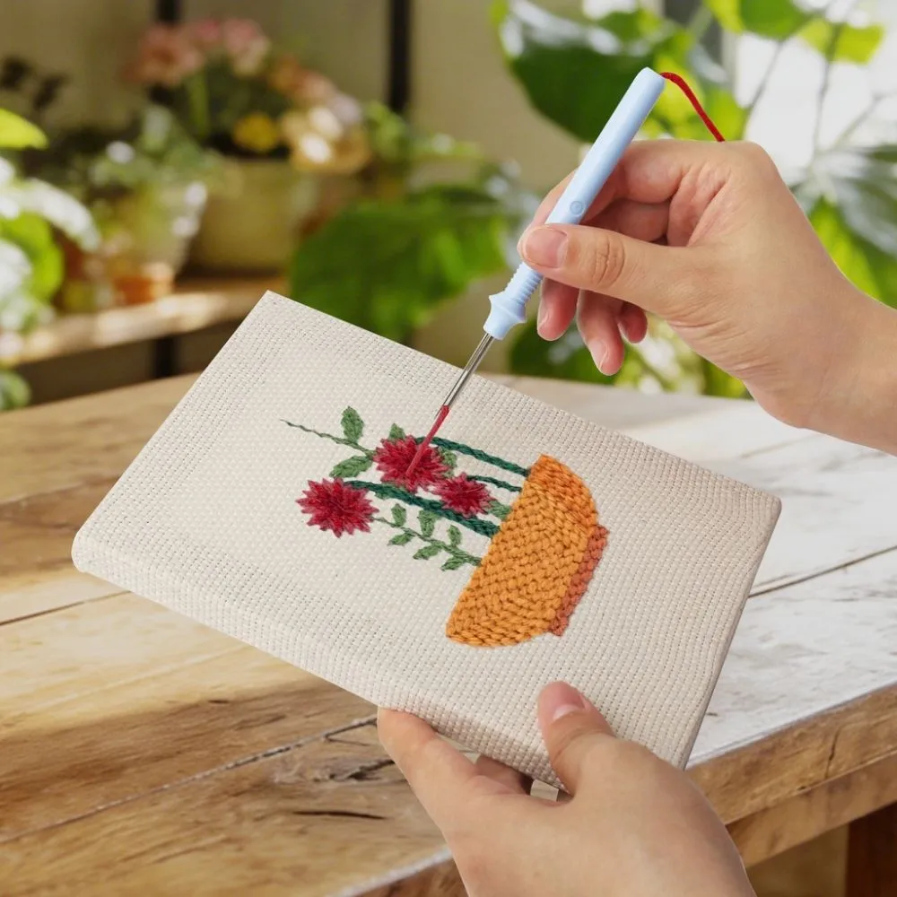 Figured'Art Bloemenmand punch needle set 4 stuks met frame katoen 15x20 cm