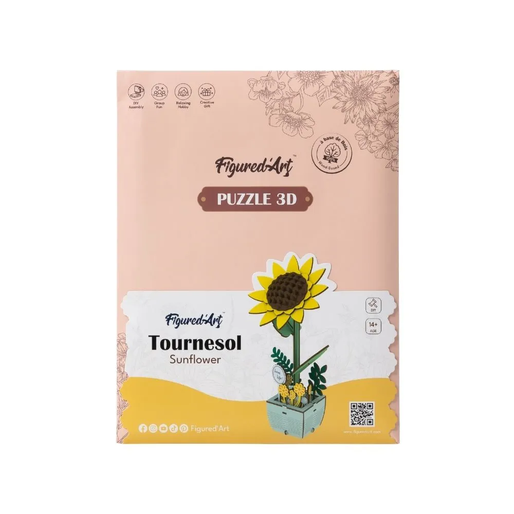 Figured'Art Prachtige Zonnebloem 3D Puzzel 74 Stukjes Hout