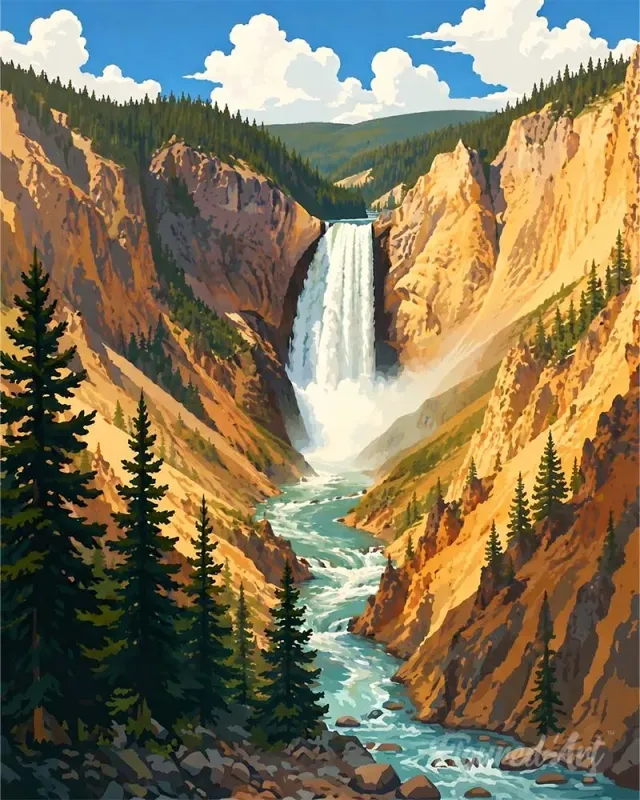 Figured'Art Yellowstone Lower Falls diamond painting full drill rond