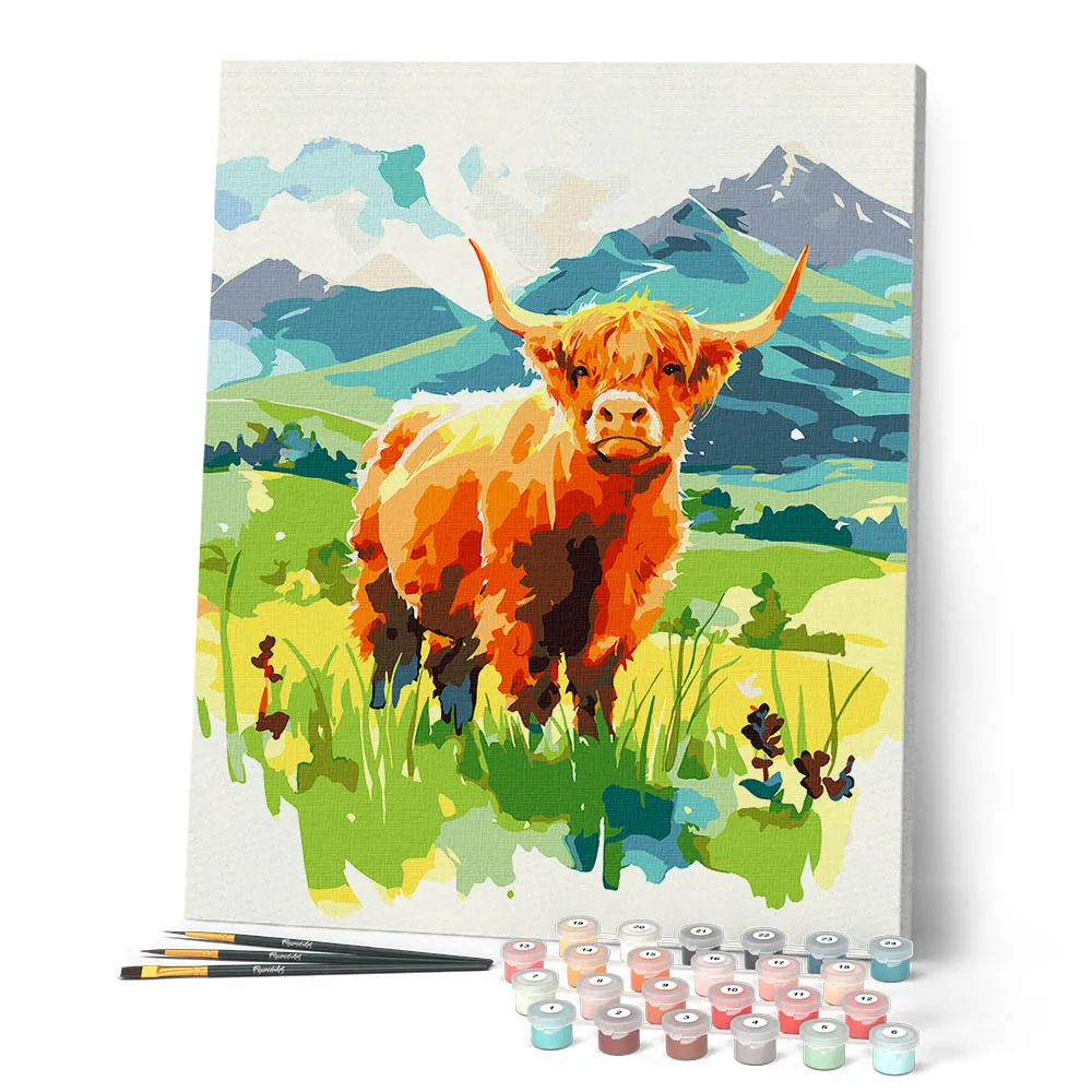 Figured'Art Schotse Hooglander pastelvallei schilderen op nummer 40x50