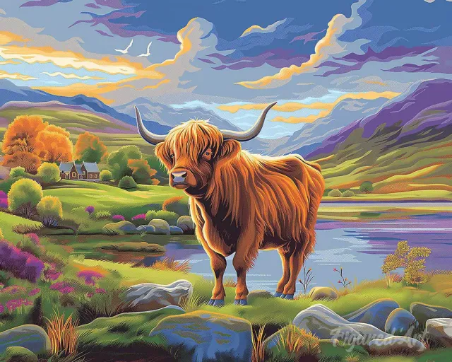 Figured'Art Schotse Hooglander diamond painting 40x50 cm