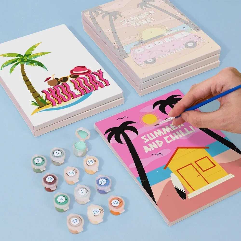 Figured'Art Zomer Strandposters mini schilderen op nummer 15x20 cm 6 stuks
