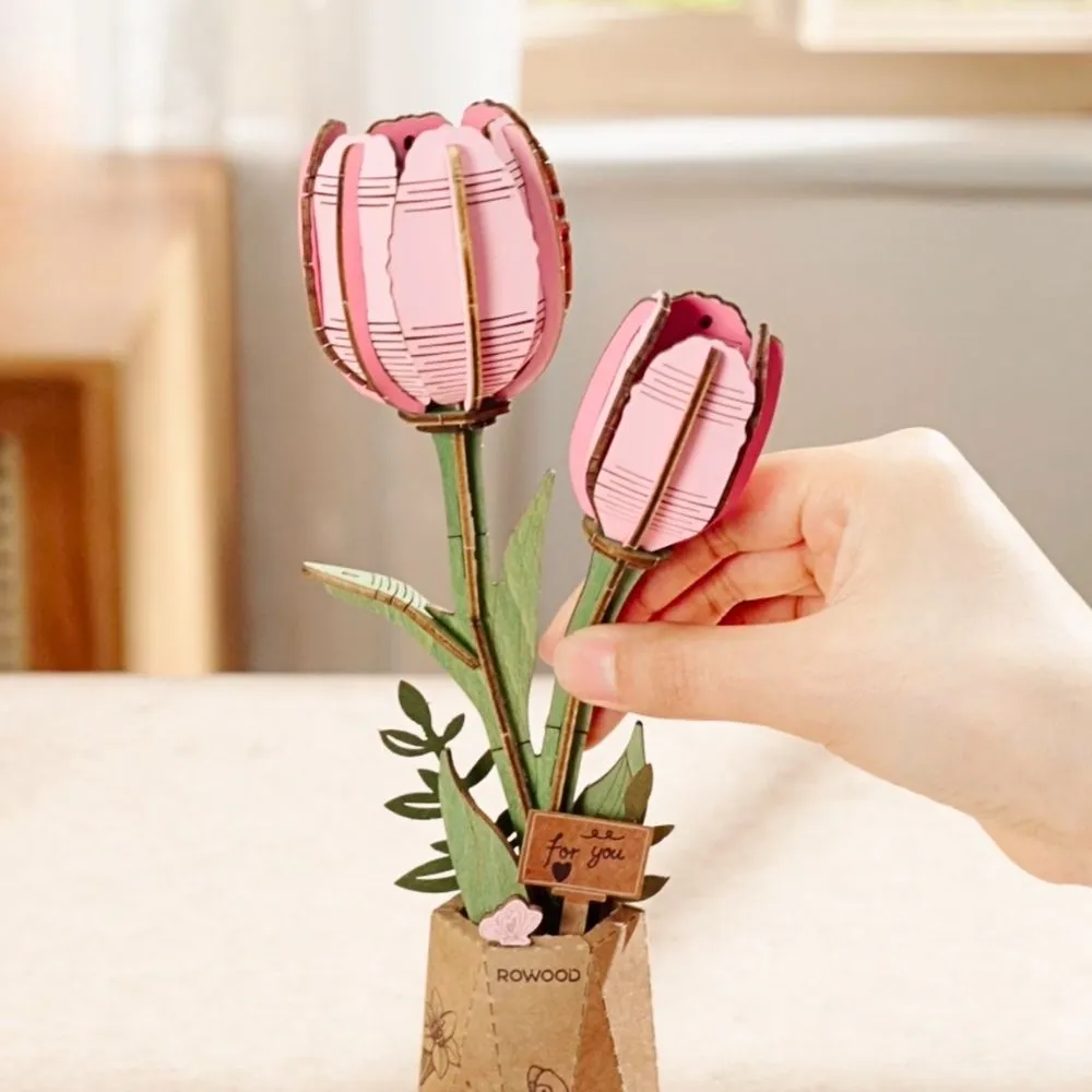 Figured'Art Roze Tulp 3D puzzel hout 72 stukjes