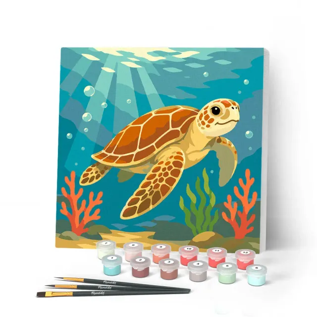 Figured'Art Mini Schildpad schilderen op nummer 20x20cm met frame