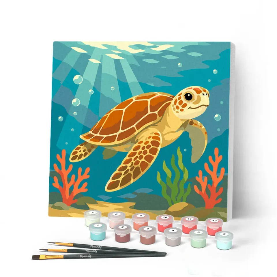 Figured'Art Mini Schildpad schilderen op nummer 20x20cm met frame