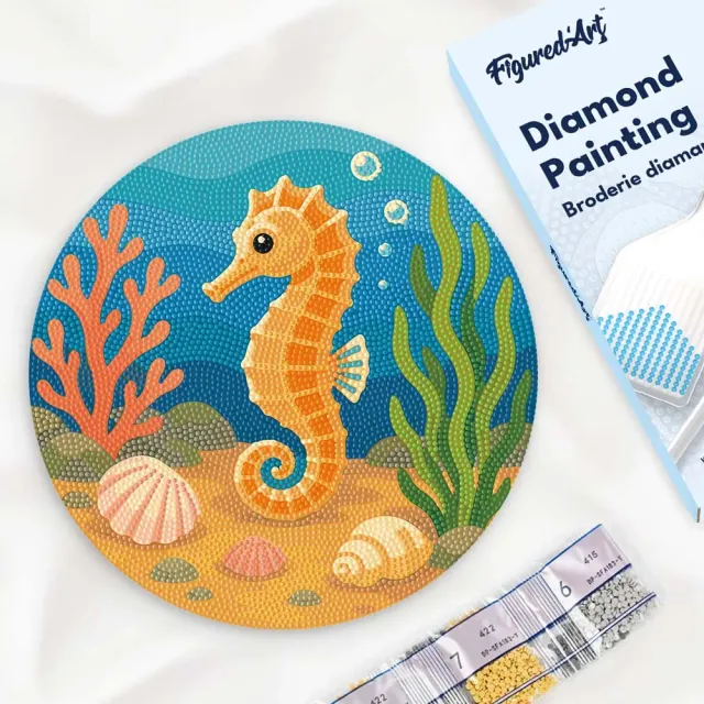 Figured'Art Zeepaardje diamond painting houten schijf 30cm rond