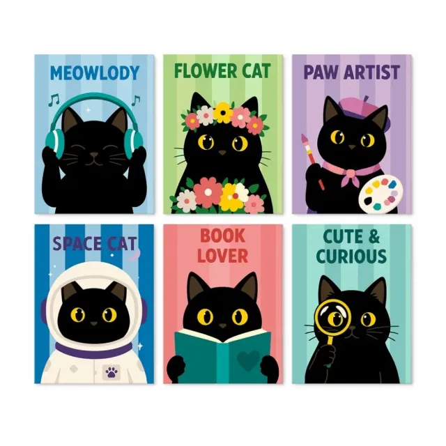 Figured'Art Schattig en nieuwsgierig schilderen op nummer 6 stuks kat