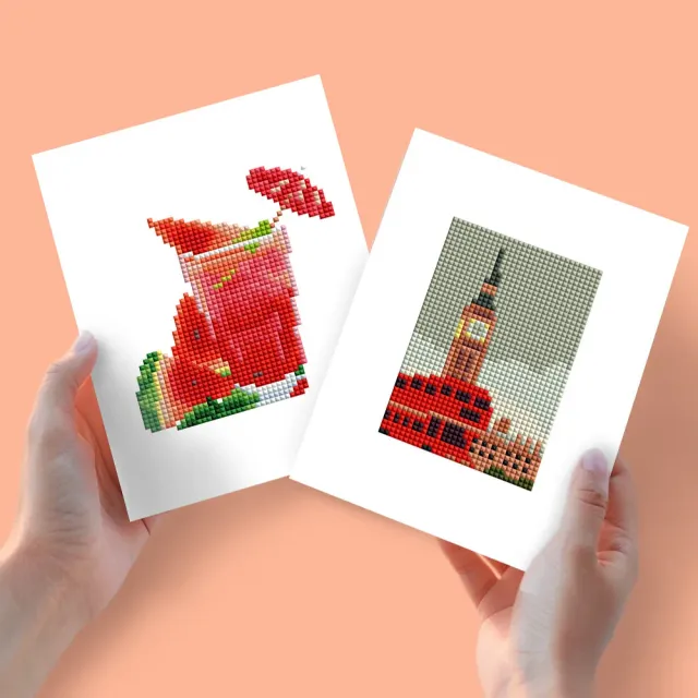Figured'Art Mini Dranken en Dubbeldekkerbus diamond painting 15x20cm 2 stuks