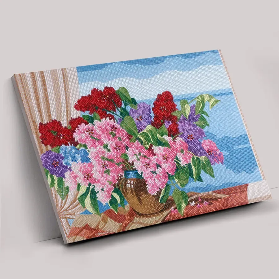 Craft Buddy The Window Vase Crystal Art canvas 50x40 cm bloemen