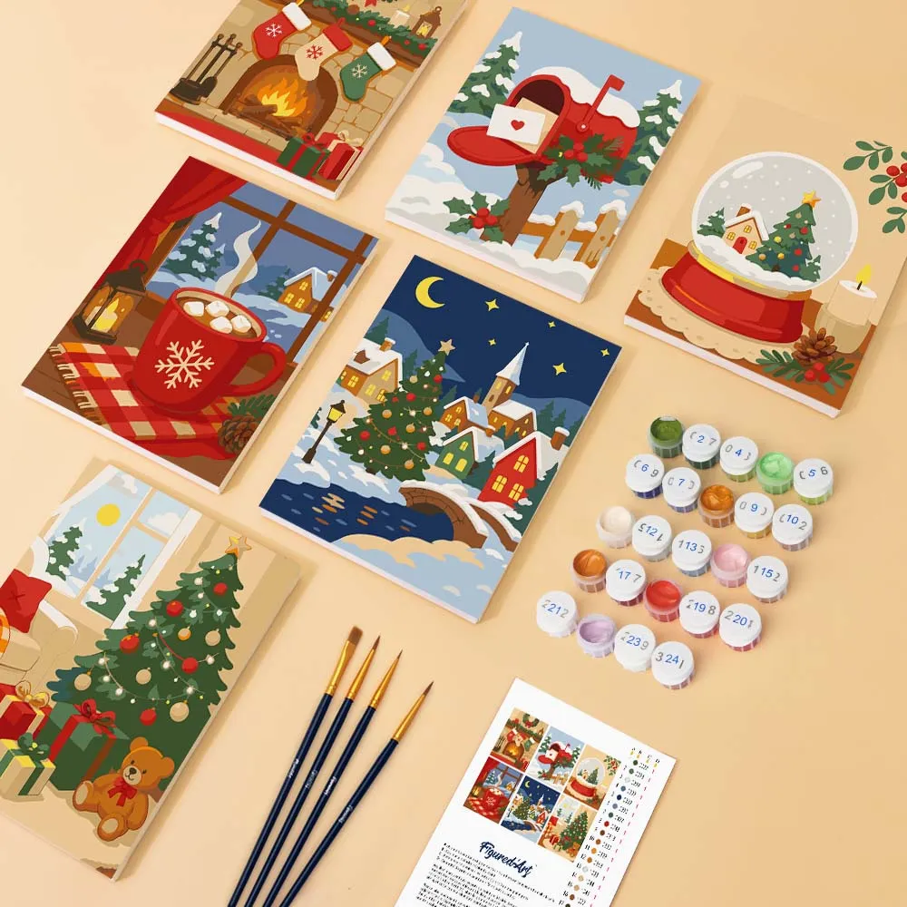 Figured'Art Kerstherinneringen mini schilderen op nummer 6 stuks winter