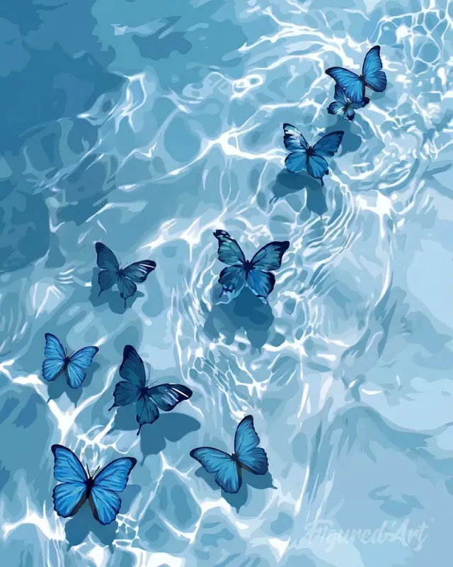 Figured'Art Blauwe Vlinders diamond painting vierkant 40x50 aqua