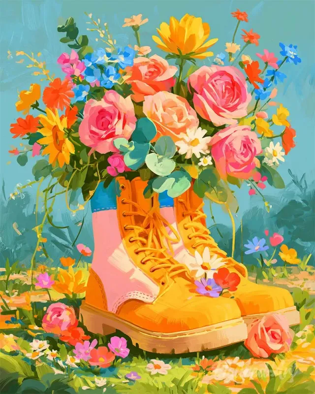 Figured'Art Bloemenlaarzen schilderen op nummer 40x50cm bloemen