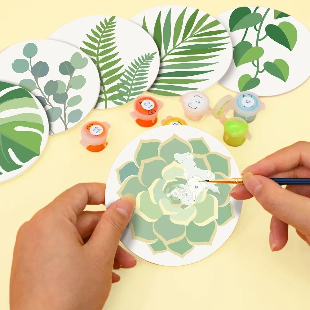 Figured'Art Groene oase schilderen op nummer onderzetters 6 stuks