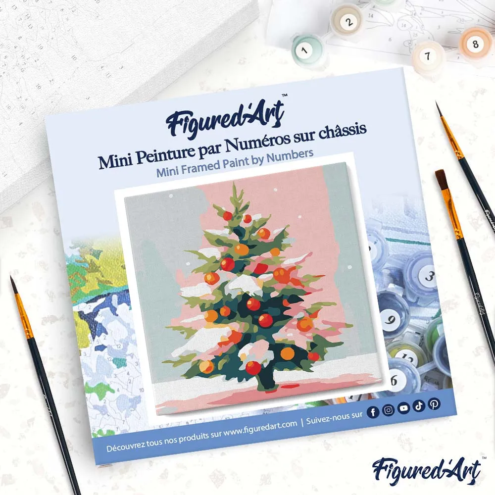 Figured'Art Mini Schilderen op Nummer Besneeuwde kerstboom 20x20 cm met frame