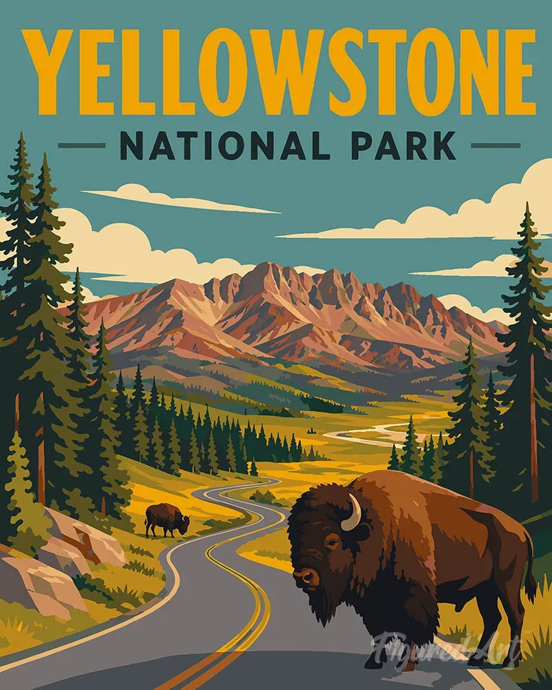 Figured'Art Yellowstone National Park Lamar Valley schilderen op nummer 40x50