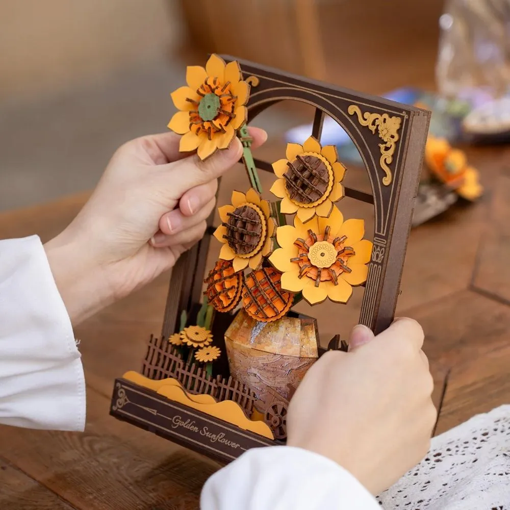 Figured'Art Gouden Zonnebloem 3D puzzel hout 266 stukjes LED
