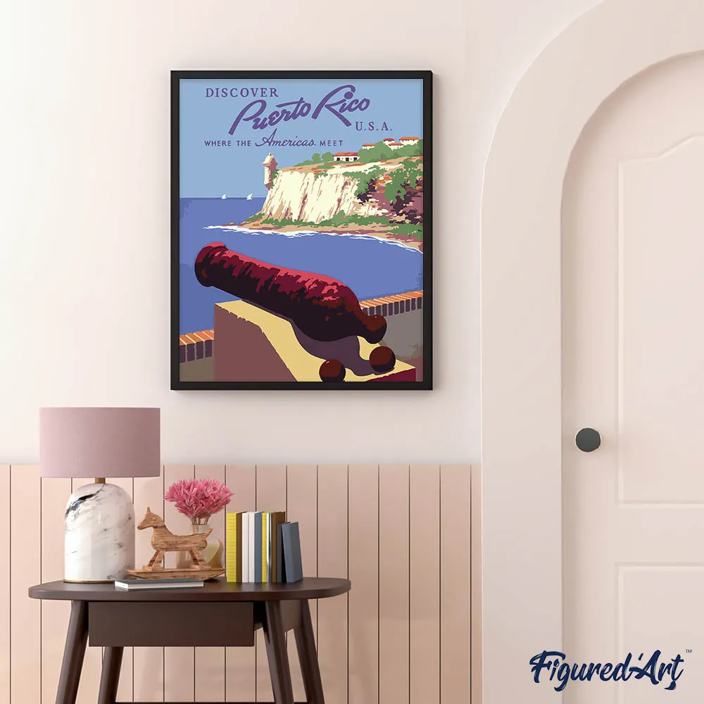 Figured'Art Vintage poster Puerto Rico schilderij 40x50 cm eenvoudig