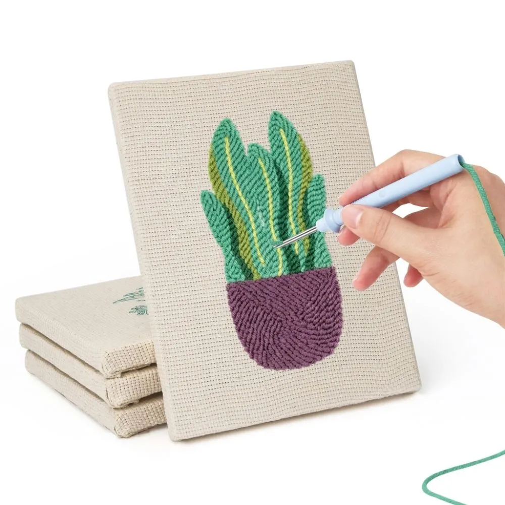 Figured'Art Zonnige Planten Sfeer punch needle set 4 stuks 15x20cm katoen