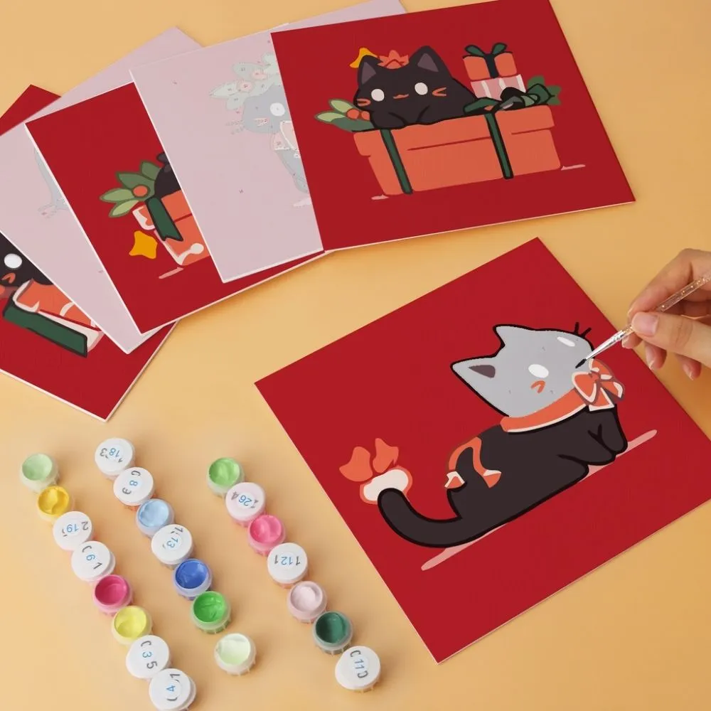 Figured'Art Vrolijke kleine katten mini schilderen op nummer 6 stuks