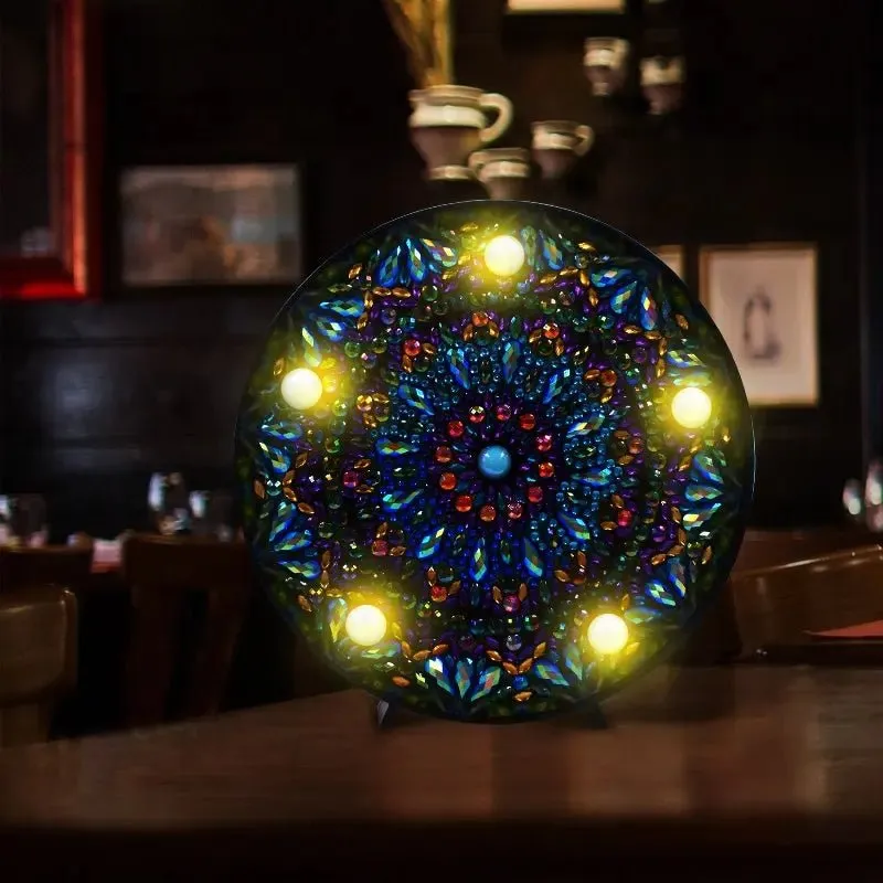 Figured'Art Mandala Blauw LED-lamp diamond painting 15cm
