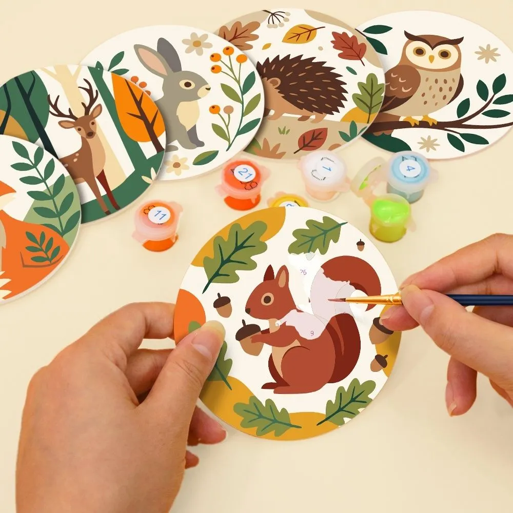Figured'Art Bosvrienden Schilderen op Nummer Onderzetters 10cm 6 Stuks Dieren