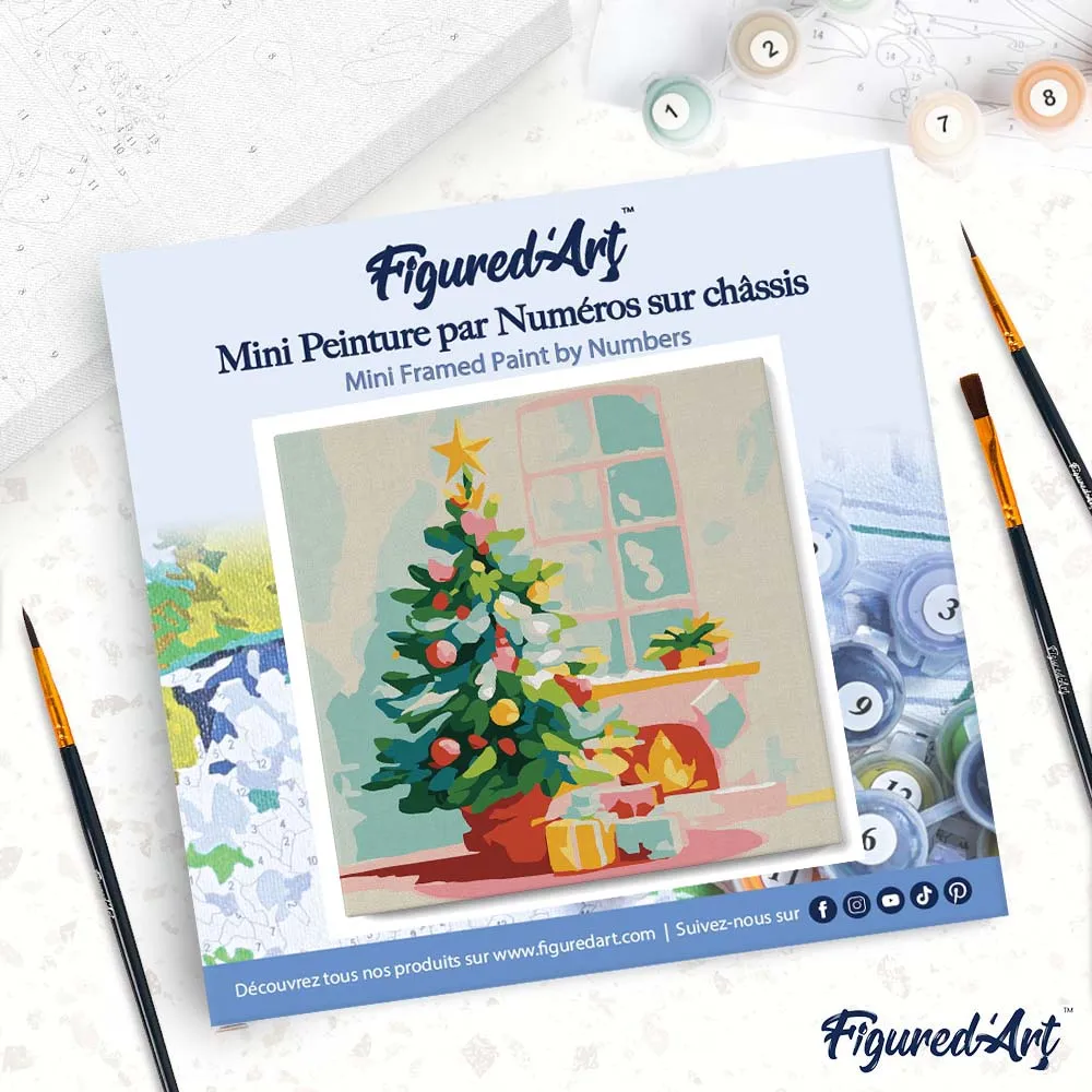 Figured'Art Mini Schilderen op Nummer Kerstboom open haard 20x20 ingelijst