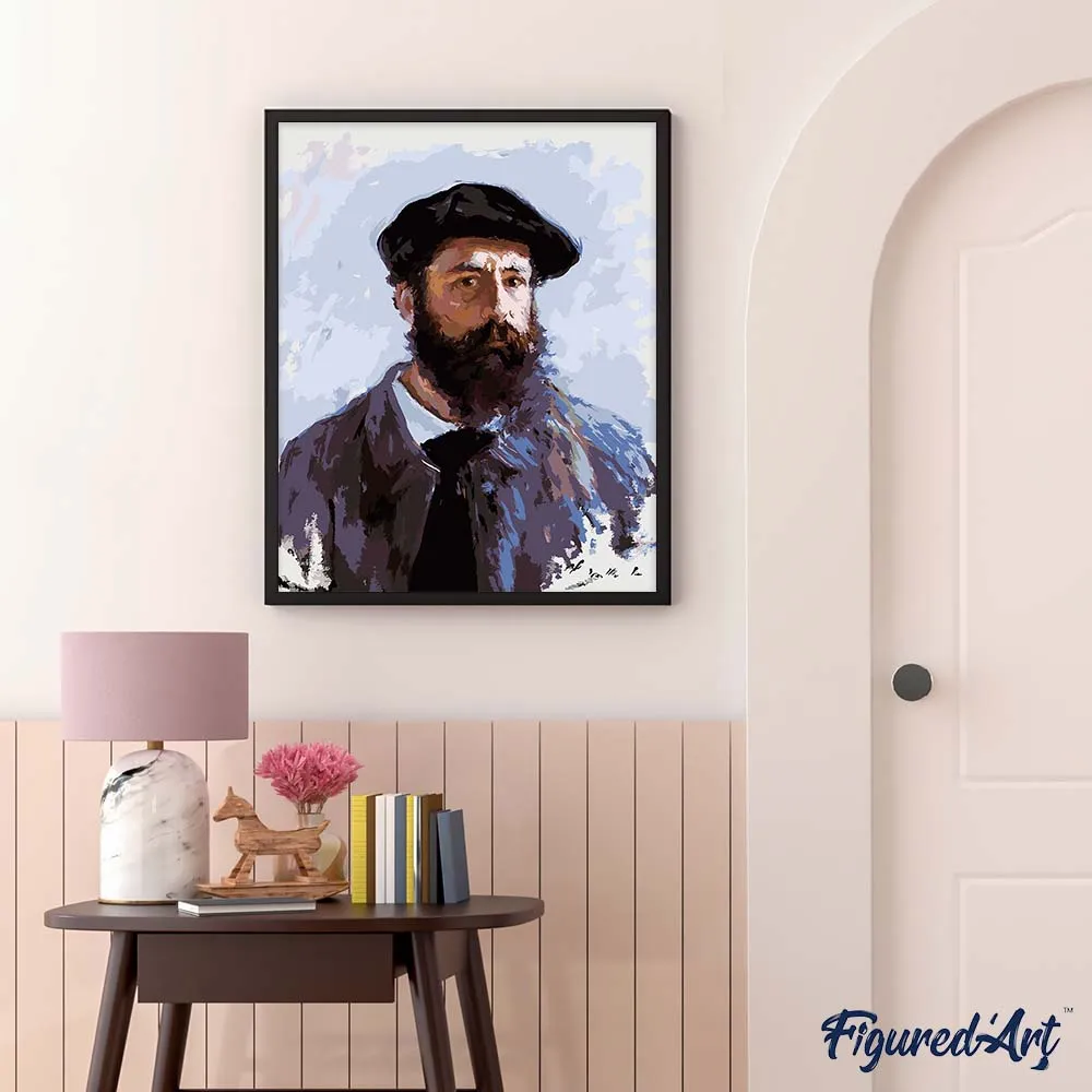 Figured'Art Zelfportret met baret Monet schilderen op nummer 40x50cm