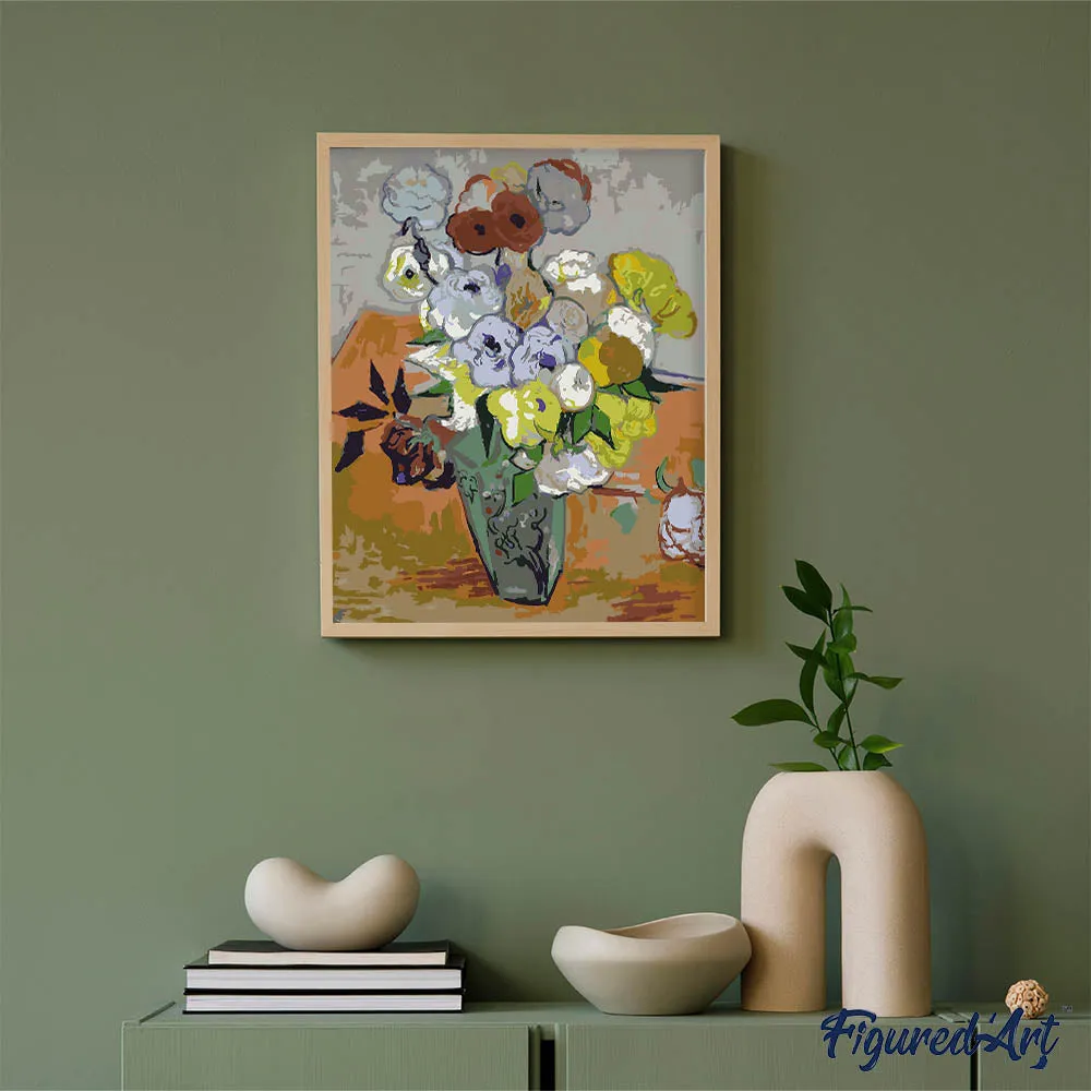 Figured'Art Van Gogh Vaas met rozen schilderen op nummer 40x50 cm bloemen