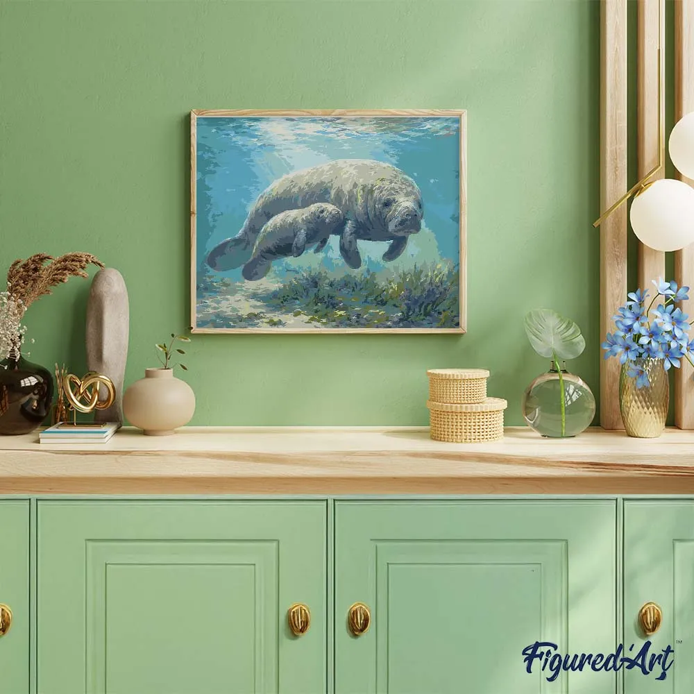 Figured'Art Moederzeekoe en baby schilderen op nummer 40x50 cm