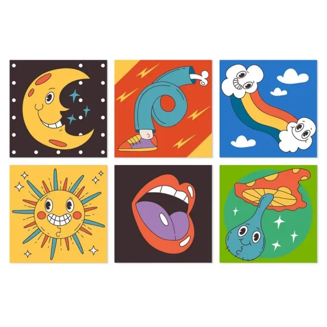 Figured'Art Mini Retro-popiconen schilderen op nummer 20x20 cm 6 stuks