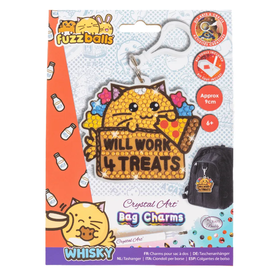 Craft Buddy Crystal Art Will Work 4 Treats sleutelhanger 9cm kat