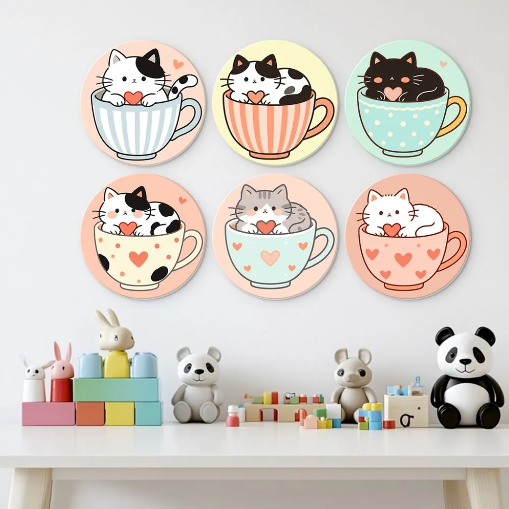 Figured'Art Mini Katten en theekopjes schilderen op nummer Ø20cm 6 stuks