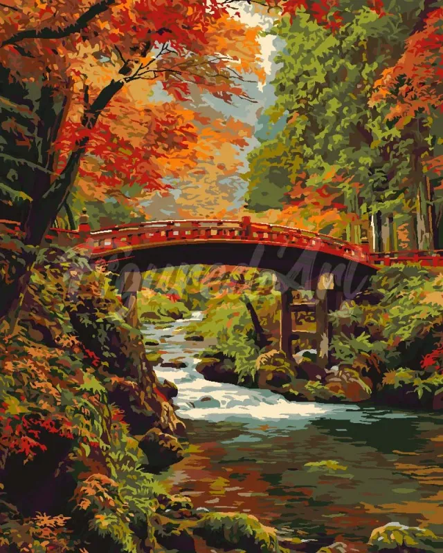 Figured'Art Rode Brug Japan Schilderen op Nummer Herfst 40x50