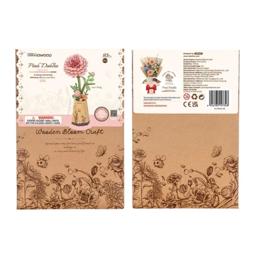 Figured'Art Roze Dahlia 3D Puzzel Hout 93 stukjes decoratie