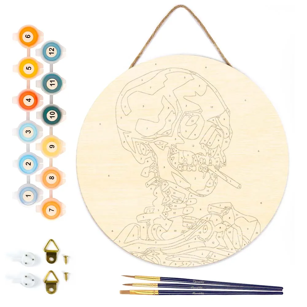 Figured'Art Van Gogh Skelet schilderen op nummer houten schijf 30cm
