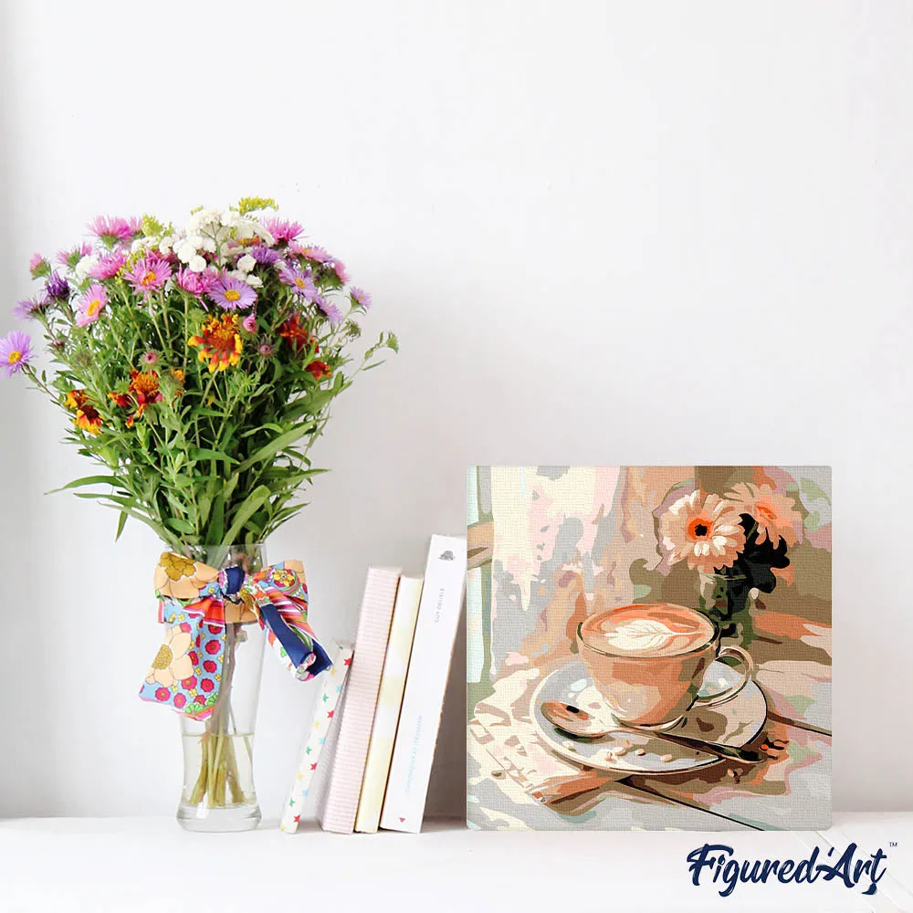 Figured'Art Ochtendkoffie mini schilderen op nummer 20x20 cm keuken